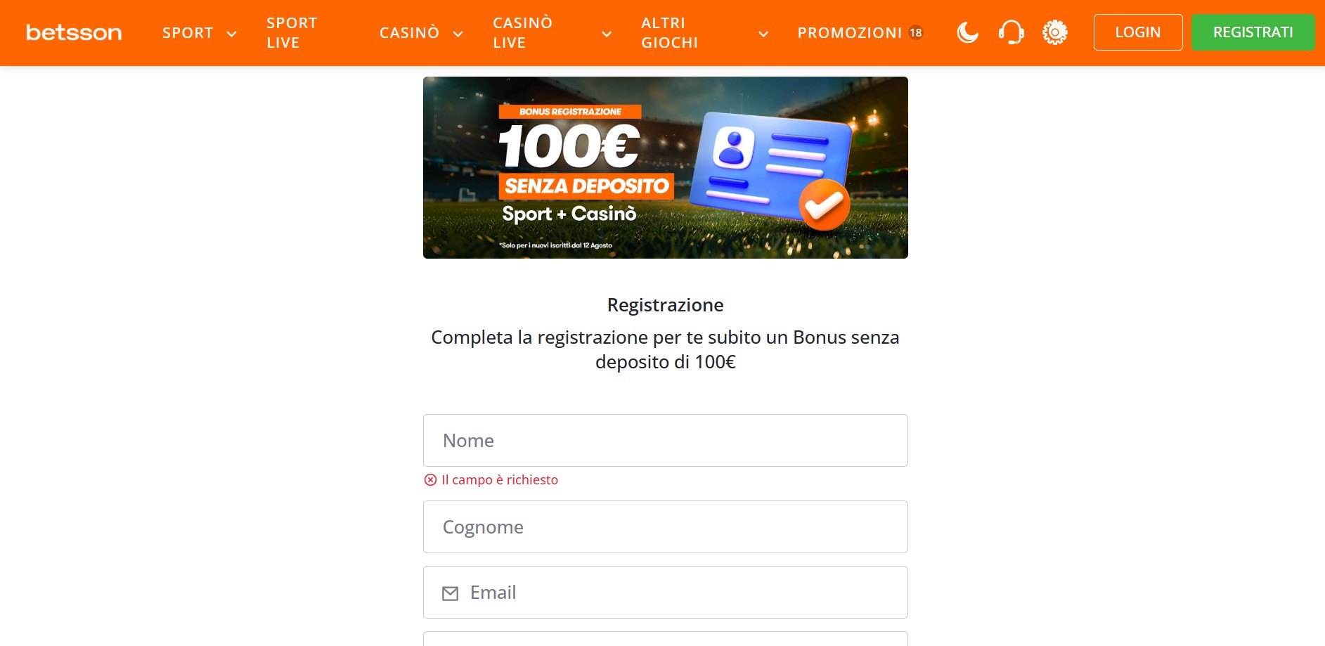 Betsson Betclic Registro Italy
