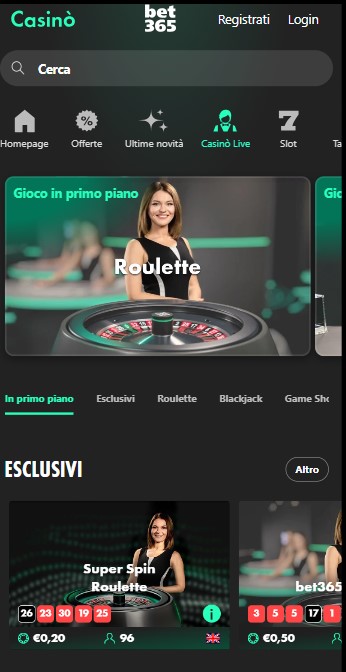 Casino Live bet365 casino Italy movil
