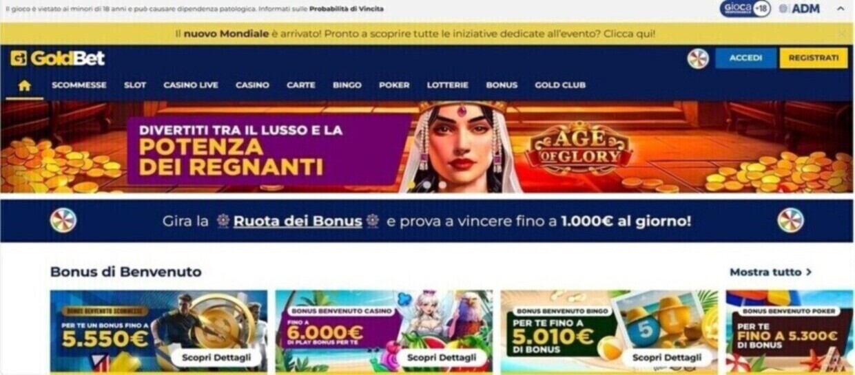 Goldbet Homepage Italia pc