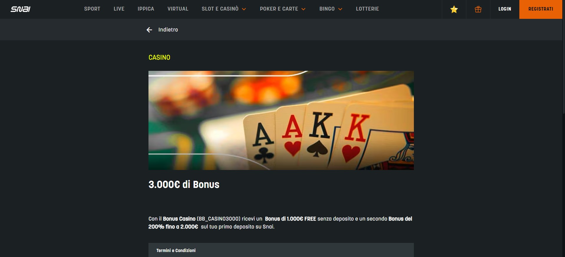 Snai Casino ITalia Bonus