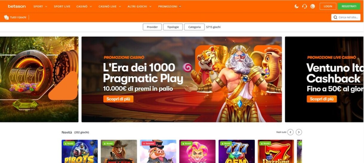 Betsson Casino Homepage Italy ok