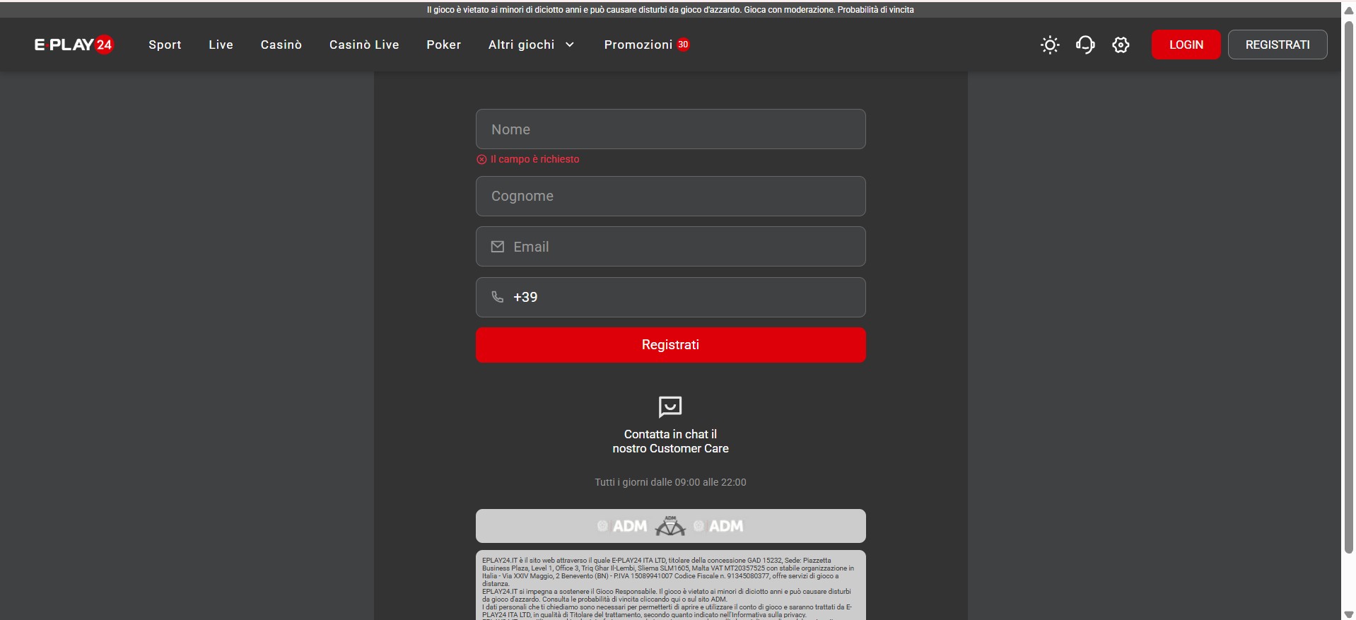 Registrazione eplay24 casino italia
