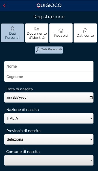 Registrazione Quigioco Casino Italia mobile