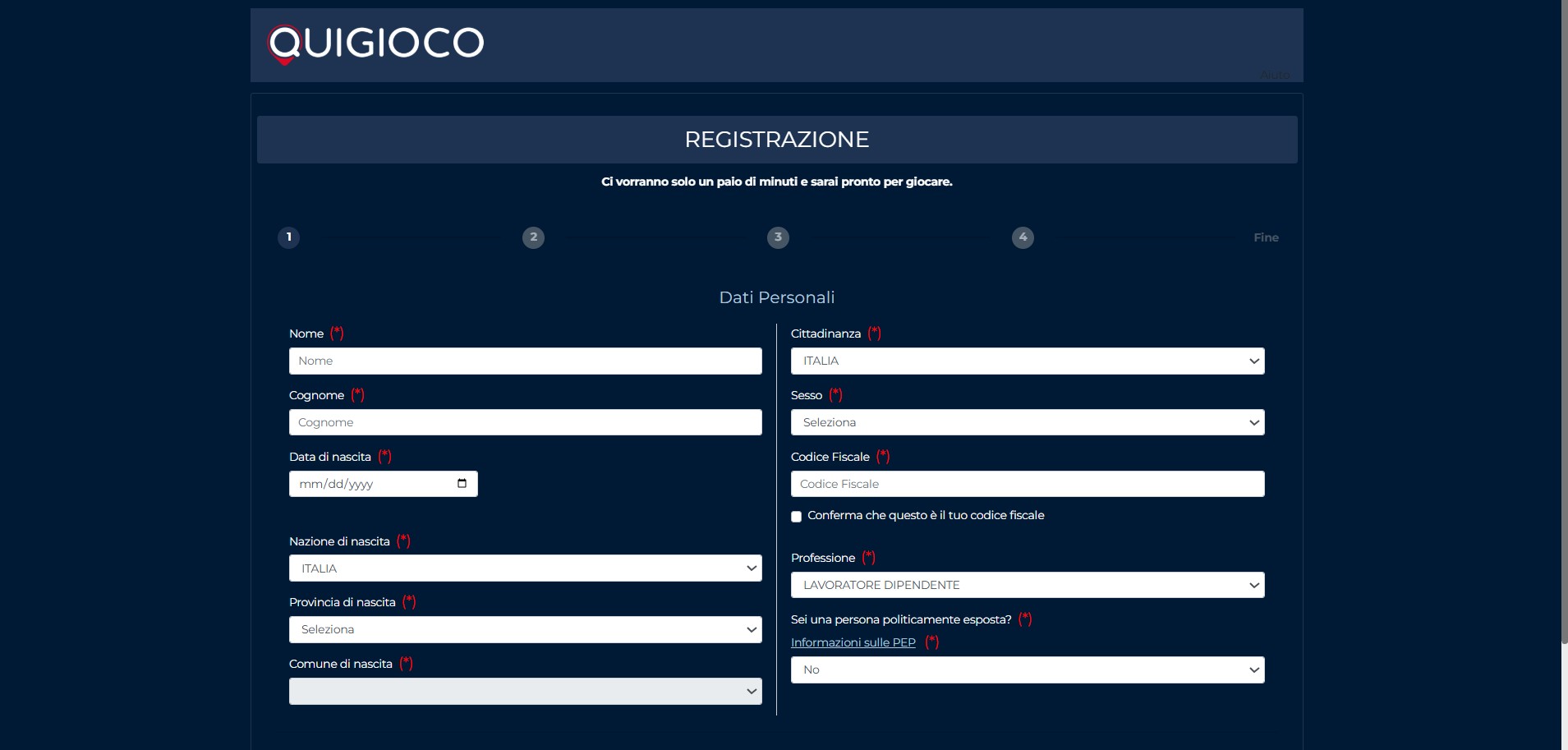 Registrazione Quigioco Casino Italia